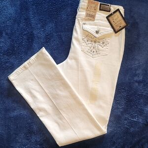 Earl Jeans White Straight Leg Jeans with Embellishments